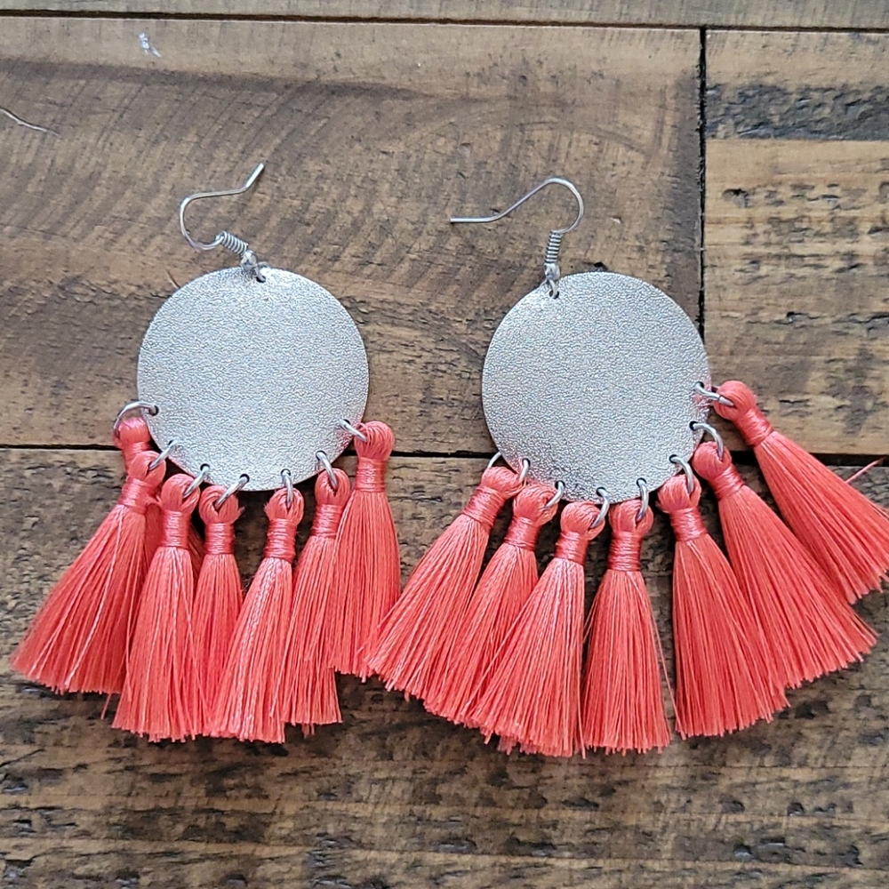 Coral Tassel Earrings